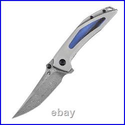 Kansept Baku Folding Knife Titanium/Blue/Black G10 Handle Damascus Plain K1056A4