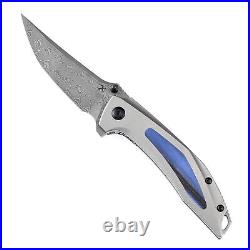 Kansept Baku Folding Knife Titanium/Blue/Black G10 Handle Damascus Plain K1056A4