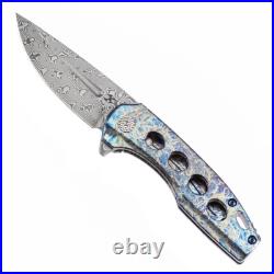 Kansept Cassowary Folding Knife Titanium/Lightning Strike Damascus K2065A3