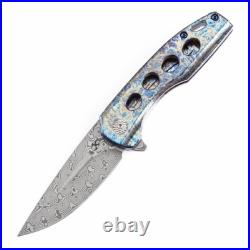 Kansept Cassowary Folding Knife Titanium/Lightning Strike Damascus K2065A3
