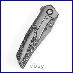Kansept Deadite Folding Knife Ti/Black/White CF Handle Damascus Plain K1081A1