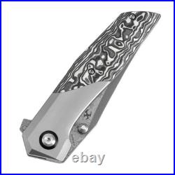 Kansept Deadite Folding Knife Ti/Black/White CF Handle Damascus Plain K1081A1
