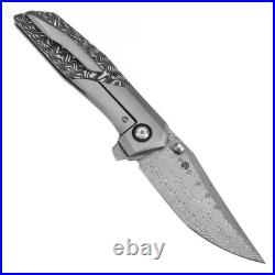 Kansept Deadite Folding Knife Ti/Black/White CF Handle Damascus Plain K1081A1