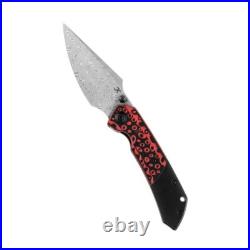 Kansept Fenrir Folding Knife Black/Red G10/Ti Handle Damascus Edge K1034A2