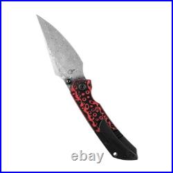 Kansept Fenrir Folding Knife Black/Red G10/Ti Handle Damascus Edge K1034A2