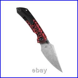 Kansept Fenrir Folding Knife Black/Red G10/Ti Handle Damascus Edge K1034A2