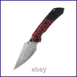 Kansept Fenrir Folding Knife Black/Red G10/Ti Handle Damascus Edge K1034A2