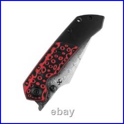 Kansept Fenrir Folding Knife Black/Red G10/Ti Handle Damascus Edge K1034A2
