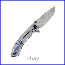 Kansept Folding Knife Pretatout K1032D1 Damascus+Stonewashed Titanium Handle