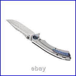 Kansept Folding Knife Pretatout K1032D1 Damascus+Stonewashed Titanium Handle