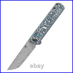Kansept Foosa Folding Knife Blue/White Carbon Fiber Handle Damascus K2020T2