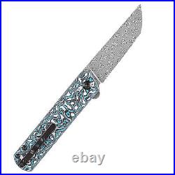 Kansept Foosa Folding Knife Blue/White Carbon Fiber Handle Damascus K2020T2