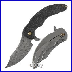 Kansept Gilgamesh Folding Knife Black Shred CF Handle Damascus Plain K1128A3