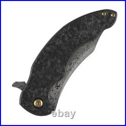 Kansept Gilgamesh Folding Knife Black Shred CF Handle Damascus Plain K1128A3