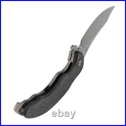 Kansept Gilgamesh Folding Knife Black Shred CF Handle Damascus Plain K1128A3