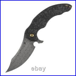 Kansept Gilgamesh Folding Knife Black Shred CF Handle Damascus Plain K1128A3