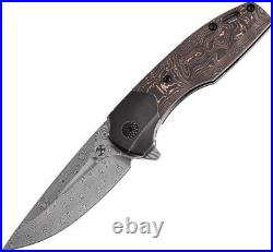Kansept Knives Cassowary Folding Knife 3 Damascus Steel Blade Titanium /CF