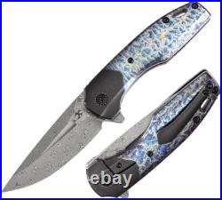 Kansept Knives Cassowary Folding Knife 3 Damascus Steel Blade Titanium Handle