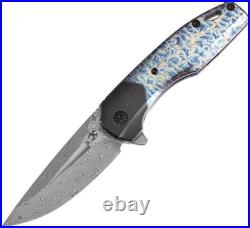 Kansept Knives Cassowary Folding Knife 3 Damascus Steel Blade Titanium Handle