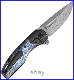 Kansept Knives Cassowary Folding Knife 3 Damascus Steel Blade Titanium Handle