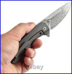 Kansept Knives Cassowary Folding Knife 3 Damascus Steel Blade Titanium Handle