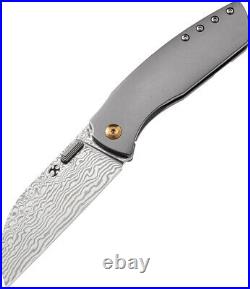 Kansept Knives Convict Framelock Gray Titanium Folding Damascus Knife 1023D1