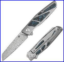 Kansept Knives Cru Folding Knife 3.5 Damascus Steel Blade Titanium/CF Handle
