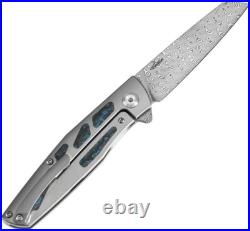Kansept Knives Cru Folding Knife 3.5 Damascus Steel Blade Titanium/CF Handle