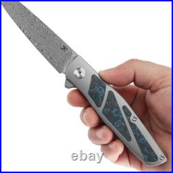 Kansept Knives Cru Folding Knife 3.5 Damascus Steel Blade Titanium/CF Handle