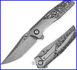 Kansept Knives Deadite Folding Knife 3.5 Damascus Steel Blade Titanium/CF Handle