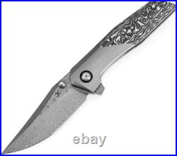 Kansept Knives Deadite Folding Knife 3.5 Damascus Steel Blade Titanium/CF Handle