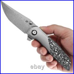 Kansept Knives Deadite Folding Knife 3.5 Damascus Steel Blade Titanium/CF Handle