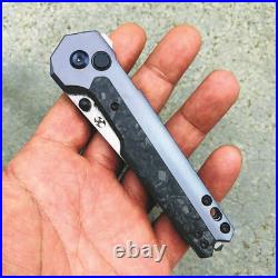 Kansept Knives EDC Tac Button Lock Titanium/CF Folding Damascus Knife