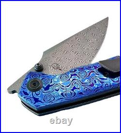 Kansept Knives Fenrir Folding Knife 3.5 Damascus Steel Blade Titanium/Timascus