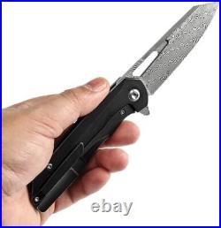 Kansept Knives Folding Knife 3.5 Damascus Steel Blade Titanium/Carbon F Handle