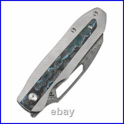 Kansept Knives Folding Knife 3.63 Damascus Steel Blade Titanium/Carbon F Handle