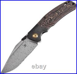 Kansept Knives Folding Knife 3.63 Damascus Steel Blade Titanium/Carbon F Inlay