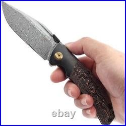 Kansept Knives Folding Knife 3.63 Damascus Steel Blade Titanium/Carbon F Inlay