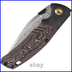 Kansept Knives Folding Knife 3.63 Damascus Steel Blade Titanium/Carbon F Inlay