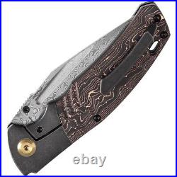 Kansept Knives Folding Knife 3.63 Damascus Steel Blade Titanium/Carbon F Inlay