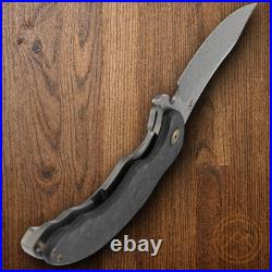 Kansept Knives Folding Knife 3.75 Damascus Steel Blade Shred CF/Titanium Handle