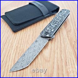 Kansept Knives Foosa Folding Knife 3 Damascus Steel Blade Carbon Fiber Handle