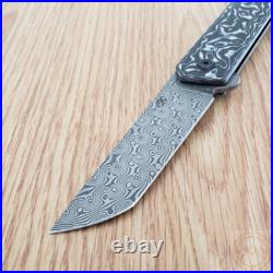 Kansept Knives Foosa Folding Knife 3 Damascus Steel Blade Carbon Fiber Handle