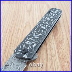 Kansept Knives Foosa Folding Knife 3 Damascus Steel Blade Carbon Fiber Handle