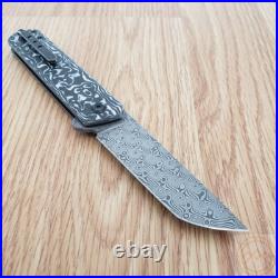 Kansept Knives Foosa Folding Knife 3 Damascus Steel Blade Carbon Fiber Handle