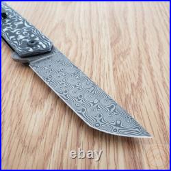 Kansept Knives Foosa Folding Knife 3 Damascus Steel Blade Carbon Fiber Handle