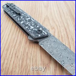 Kansept Knives Foosa Folding Knife 3 Damascus Steel Blade Carbon Fiber Handle