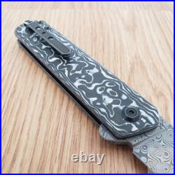 Kansept Knives Foosa Folding Knife 3 Damascus Steel Blade Carbon Fiber Handle
