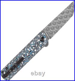 Kansept Knives Foosa Slip Joint Blue & White CF Folding Damascus Knife 2020T2