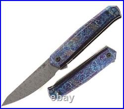 Kansept Knives Integra Folding Knife 3.75 Damascus Steel Blade Titanium Handle